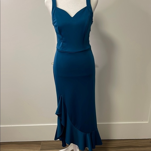 EUC Grace Karin Blue Asymmetrical Sweetheart Sheath Dress - Picture 1 of 6